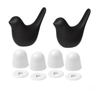 Confezione da 2 copribulloni per WC con uccelli in porcellana unici e set di 4 bulloni per WC (nero)
