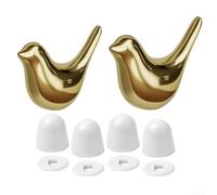 Confezione da 2 copribulloni per WC con uccelli in porcellana unici e set di 4 bulloni per WC (oro)