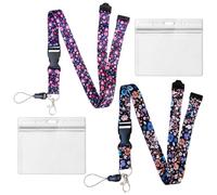 Confezione Da 2 Cordini Con Motivo Floreale, 2 Porta Carte Trasparenti, Tracolla Con Porta Carte, Cinghia Di Sicurezza, Tracolla Rimovibile