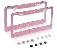 Confezione da 2 cornici per targa, realizzate a mano, in acciaio inox di alta qualità, 14 sfaccettature, colore trasparente, strass (rosa)