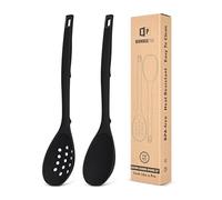 Confezione da 2 cucchiai da cucina in silicone, antiaderenti, solidi, con segni di misurazione e ganci posteriori, cucchiaio scanalato in silicone resistente al calore, per cucinare, mescolare