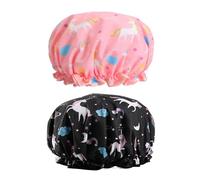 Confezione da 2 cuffie da doccia con unicorno, per bambini e adolescenti, impermeabili, per doccia, bagno, spa, cura dei capelli, design a doppio strato, graziose, resistenti, riutilizzabili, per