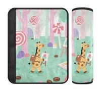 Confezione da 2 cuscinetti per cintura per seggiolino auto, motivo giraffa e foreste con cartoni animati, per fermare il taglio della cintura di sicurezza nel collo, copertura per seggiolino auto per