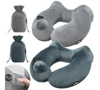 Confezione da 2 cuscini gonfiabili da viaggio con borsa compatta e copertura lavabile per dormire in aereo morbido cuscino in velluto per lunghi voli cuscino per il collo per supporto della testa auto