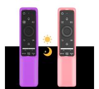Confezione da 2 custodie compatibili con telecomando Samsung Smart TV serie BN59, in silicone leggero, antiurto, antiscivolo, rosa acceso e viola brillante