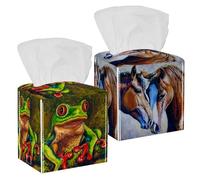Confezione da 2 custodie per fazzoletti, con cavalli ritratti, quadrate, in pelle PU, per bagno, comò, tavolo, bancone, comodino, ufficio, auto
