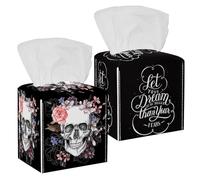 Confezione da 2 custodie per fazzoletti, con citazione motivazionale "Let Your Dreams Be Bigger Than Fears", in pelle PU, quadrate, per bagno, comò, tavolo, bancone, comodino, ufficio, auto