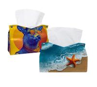 Confezione da 2 custodie per fazzoletti con motivo a onde da spiaggia e stella marina (3), supporto moderno - supporto decorativo per bagno, piano di lavoro, comodini, scrivania da ufficio e auto