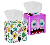 Confezione da 2 custodie per fazzoletti, divertenti mostri in pelle PU, quadrate, per bagno, comò, tavolo, bancone, comodino, ufficio, auto