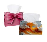 Confezione da 2 custodie per fazzoletti in pelle con motivo a onde arancioni, per bagno, piano di lavoro, tavolo, auto