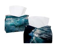 Confezione da 2 custodie per fazzoletti in pelle con motivo a onde oceaniche (3) per bagno, piano di lavoro, tavolo, auto