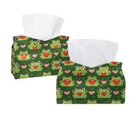 Confezione da 2 custodie per fazzoletti, simpatiche rane con animali che tengono vari cuori rettangolari porta fazzoletti per bagno, cucina, camera da letto, piano di lavoro, casa, ufficio, auto
