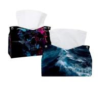 Confezione da 2 custodie porta fazzoletti in pelle con onde oceaniche blu - organizer decorativo per tavolo, bagno, auto, ufficio