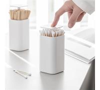 Confezione da 2 dispenser a pressione per tamponi di cotone, stuzzicadenti e filo interdentale, elegante organizer multifunzionale con design igienico pop-up per bagno, cucina e tavolo da pranzo