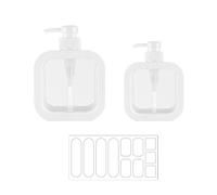 Confezione da 2 dispenser di sapone con chiusura a pressione, con 1 adesivo per etichette, 300 ml, opzionale 500 ml, riempibile con gel doccia, shampoo, sapone per le mani, adatto per cucina e bagno