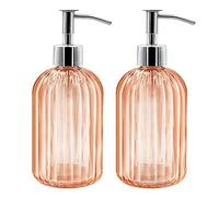 Confezione da 2 dispenser di sapone in vetro con pompa, 400 ml, dispenser di sapone liquido per sapone, shampoo e lozione, ricarica per cucina, bagno, lavanderia (ambra)