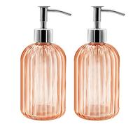 Confezione da 2 dispenser di sapone liquido in vetro, 400 ml, per shampoo e lozione, dispenser di vetro ricaricabile con pompa per bagno, cucina, lavanderia, piano di lavoro (ambra)