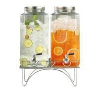 Confezione da 2 Dispenser per Bevande in Vetro da 8 Litri con Supporto, Rubinetto Anti-Perdita in Acciaio Inossidabile 304, Dispenser per Bevande per Feste, Acqua, Succo, tè, Limonata