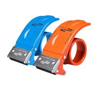 Confezione da 2 dispenser per nastro da imballaggio largo 5 cm, in metallo resistente, taglierina per nastro portatile per spostare scatole di cartone, sigillatura e trasporto (arancione e blu)