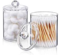 Confezione da 2 dispenser Qtip in acrilico trasparente con coperchio, per batuffoli di cotone, tamponi di cotone, tamponi di cotone, plettri interdentali (283,5 g)