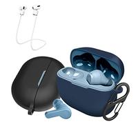 [Confezione da 2] easyBee Custodia compatibile con SoundPEATS Capsule3 Pro, con 2 moschettoni, 2 cinghie anti-perdita, custodia in silicone liquido, ultra sottile, antiurto, colore nero e blu