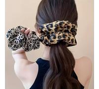 Confezione da 2 elastici per capelli in raso con stampa leopardata, grandi, morbidi elastici per capelli, motivo animale, senza pieghe, per capelli spessi e sottili, per tutti i giorni, ufficio