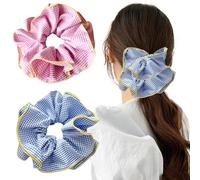 Confezione da 2 elastici per capelli oversize blu e rosa, grandi elastici in pizzo, elastici per capelli in raso, elastici per capelli in raso fantasia o coda di cavallo, accessori per donne e