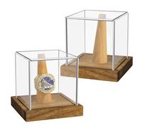 Confezione da 2 espositori per anelli da campionato, in acrilico trasparente, con base in legno, 1 slot per anello per sport, basket, baseball, souvenir militari, protezione UV 9,94 cm