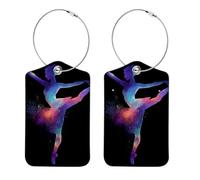 Confezione da 2 etichette per bagagli da donna, targhetta identificativa resistente per valigia, silhouette di ballerina di danza classica della galassia cosmica (2)