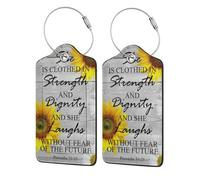 Confezione da 2 Etichette per bagagli "È vestita di forza e dignità" Proverbi 31 25 Etichette per valigie in pelle PU per la protezione della privacy Articoli essenziali da viaggio