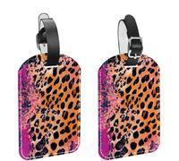 Confezione da 2 etichette per bagagli, etichette identificative per valigie, etichette per borse in pelle con motivo leopardato, etichette per la privacy, etichette identificative per bagagli, artico