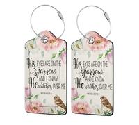Confezione da 2 etichette per bagagli "His Eyes are on The Sparrow" in similpelle, per valigie, con protezione della privacy, articoli essenziali da viaggio