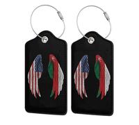Confezione da 2 etichette per bagagli in pelle con ali e bandiera dell'Oman e dell'America, con etichetta identificativa, copertura per la privacy, cartellino indirizzo, anello in acciaio inossidabil
