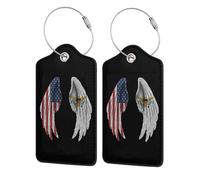 Confezione da 2 etichette per bagagli in pelle con bandiera americana e ali delle Isole Vergini Americane, con etichetta identificativa, copertura per la privacy, cartellino indirizzo e anello in acc
