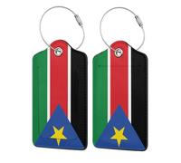 Confezione da 2 etichette per bagagli in pelle con bandiera del Sud Sudan, con etichetta identificativa, copertura per la privacy, cartellino indirizzo, anello in acciaio inossidabile, etichette da v
