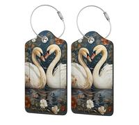 Confezione da 2 etichette per bagagli in pelle PU, coppia di etichette con anello in acciaio inossidabile a forma di cigno per valigie, etichette da viaggio per borse e valigie da donna e ragazza.