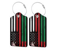Confezione da 2 etichette per bagagli in pelle vintage con bandiera a strisce dell'Oman e dell'America, con etichetta identificativa, copertura per la privacy e cartellino con indirizzo, in acciaio i
