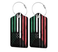 Confezione da 2 etichette per bagagli in pelle vintage con bandiera a strisce dell'Oman e dell'America, con etichetta identificativa, copertura per la privacy e cartellino con indirizzo, in acciaio i