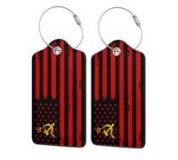 Confezione da 2 etichette per bagagli in pelle vintage con bandiera a strisce dell'Unione Sovietica e dell'America, con etichetta identificativa, copertura per la privacy, cartellino indirizzo, anell