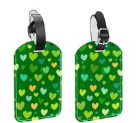 Confezione da 2 etichette per bagagli per valigie, motivo verde senza cuciture con piccoli cuori, copertura per la privacy, etichette identificative in pelle per borse da viaggio