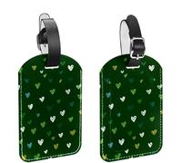 Confezione da 2 etichette per bagagli per valigie, verde senza cuciture, motivo a cuori, copertura per la privacy, etichette identificative in pelle per borse da viaggio