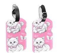 Confezione da 2 etichette per bagagli, simpatici gatti con fiocchi e farfalle su sfondo rosa, etichette identificative per la privacy, etichette per borse in pelle, identificatori per bagagli, artico