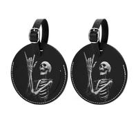 Confezione da 2 etichette rotonde per bagagli con scheletro e amore, in pelle PU, accessori da viaggio, set di targhette identificative per bagagli a mano e borse