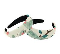 Confezione da 2 fasce larghe in poliestere per donne, con uccelli verdi primaverili, cerchietti per capelli alla moda antiscivolo per ragazze e donne, accessori per capelli