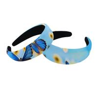 Confezione da 2 fasce larghe per capelli, farfalle volanti girasoli nel cielo blu, imbottite, spesse fasce elastiche per capelli, fasce elastiche per capelli a turbante