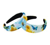 Confezione da 2 fasce per capelli imbottite in velluto con farfalle blu che sbocciano e girasoli, stile vintage, larghe, antiscivolo, accessori per capelli da donna
