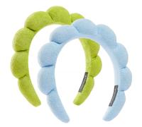 Confezione da 2 fasce per capelli, in spugna spessa e assorbente, per lavare il viso o il viso, set di 2 fasce per il trucco per il lavaggio del viso, maschera (blu + verde frutta)