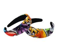 Confezione da 2 fasce spesse per capelli, stile vintage, con motivo graffiti, imbottite e spesse, in velluto, per ragazze, donne e uomini