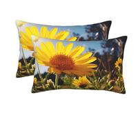Confezione da 2 federe con cerniera, federa morbida e traspirante per capelli e pelle, federe per cuscini da 16"x24" per dormire, regalo per letto, federe con fiori gialli sotto il sole