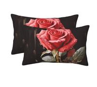 Confezione da 2 federe con cerniera, federa morbida e traspirante per capelli e pelle, federe per cuscini da 16"x24" per dormire, regalo per letto, federe con rose rosse e amore